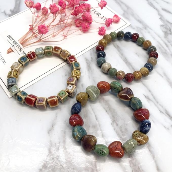 Ethnic Style Heart Sale High Temperature Flower Glaze Colored Ceramic Glaze Ceramic Bracelet Retro Multi-Style Painted Bracelet 1
