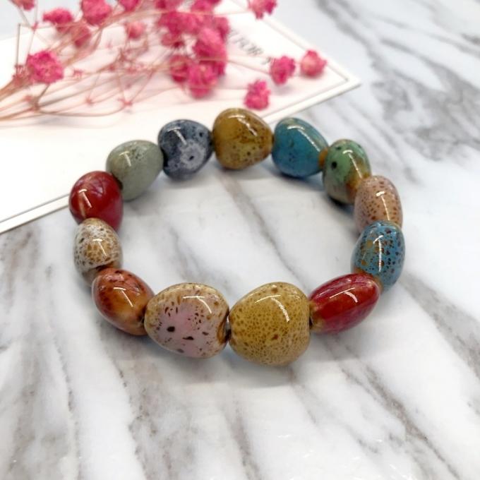 Ethnic Style Heart Sale High Temperature Flower Glaze Colored Ceramic Glaze Ceramic Bracelet Retro Multi-Style Painted Bracelet 2