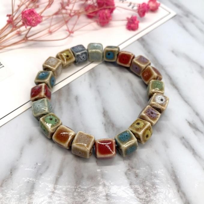 Ethnic Style Heart Sale High Temperature Flower Glaze Colored Ceramic Glaze Ceramic Bracelet Retro Multi-Style Painted Bracelet 7