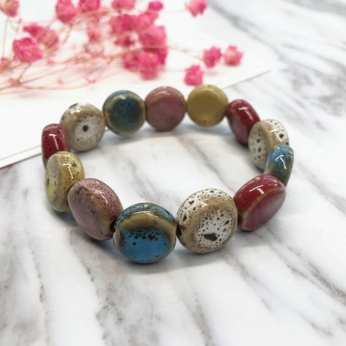 Ethnic Style Heart Sale High Temperature Flower Glaze Colored Ceramic Glaze Ceramic Bracelet Retro Multi-Style Painted Bracelet 9