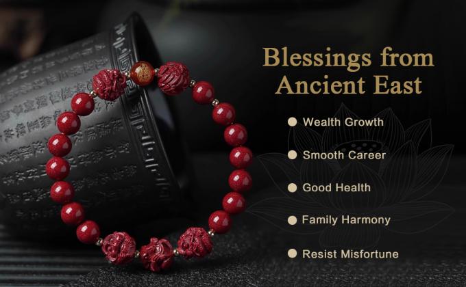 Bracelet Feng Shui Richeur et chance, Bracelet Feng Shui Cinnabar pierre du zodiaque Bracelet de richesse Prospérité Bouddha Perles Bracelet élastique pour les femmes bijoux 0