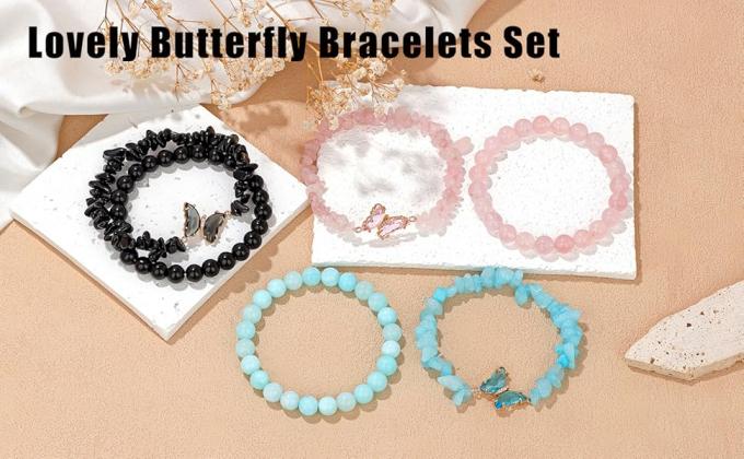 Jade Rabbit Amethyst Bracelet For Women Anxiety Amethyst Beaded Bracelets Butterfly Charms Healing Stone Layered Bracelet Gifts For Women 1