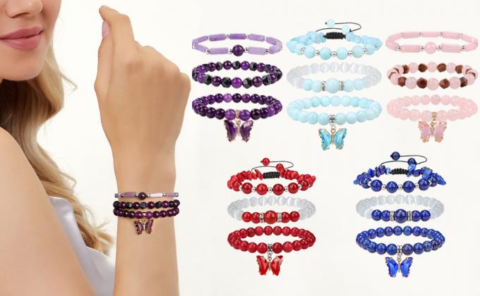 Healing Crystal Bracelets For Women Amethyst Rose Quartz Bracelet Set 8mm Natural Stone Beaded Bracelet Anxiety Stress Relief Purple Bracelets For Women 0