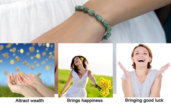 Natural Jade Beads,Brass Plated 18k Gold Spacer Beads,DIY Stretch Bracelet With 6.5-8 Inch Hand Circumference,Gifts For Girlfriend 1