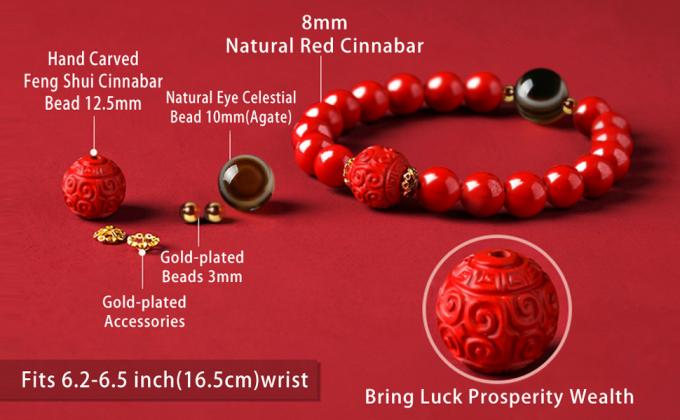 Bracelet de la richesse Feng Shui Cinnabar rouge cristal naturel Onyx soulagement Reiki pierre de guérison double protection originale Bracelet à fils rouges apporter la chance la prospérité 0