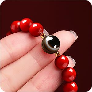 Bracelet de la richesse Feng Shui Cinnabar rouge cristal naturel Onyx soulagement Reiki pierre de guérison double protection originale Bracelet à fils rouges apporter la chance la prospérité 2