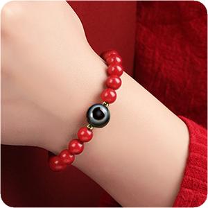 Bracelet de la richesse Feng Shui Cinnabar rouge cristal naturel Onyx soulagement Reiki pierre de guérison double protection originale Bracelet à fils rouges apporter la chance la prospérité 3