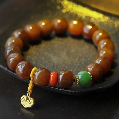 Natural Stone Hetian Jade Bracelets Precious Stone Agate Beads Bracelets Jewelry Stone Beige Chalcedony Beads Bracelets Relieve Fatigue