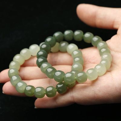 Wholesale Top Quality Gemstone A Grade Nephrite Jade Bangle 10mm Round Beads Bracelet Stone Bracelet Sheep Fat Jade Bracelet Female Style Hetian Nephrite Gemstone White Jade Bracelet Bangles