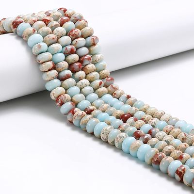 5x8mm Natural Real Light Blue Aqua Terra Jasper Stone Bead Smooth Rondelle Gemstone Beads For Jewelry Making Necklace Crafts Bracelets