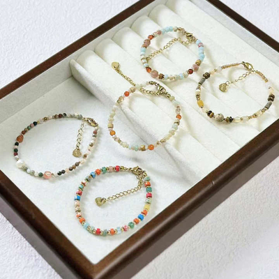 Wholesale Shoushan Natural Stone Beaded Necklace And Bracelet Women Gold Plated Stainless Steel Jewelry Sets Mixed Tower Beaded Fashion Jewelry Bracelet