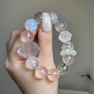 Jinghua Renew Energy Protection Good Luck Feng Shui Natural Star Style Natural Multi-Treasure Crystal Bracelet Amethyst Moonstone Green Ghost Aquamarine Hand Jewelry Female Original
