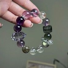 Natural Ghost Hair Crystal Silver Hair Crystal Double Tip Light Luxury High-End Female Bracelet White Crystal Aquamarine Crystal Bracelet Simple Men And Women Couple Model Wholesale Light Luxury