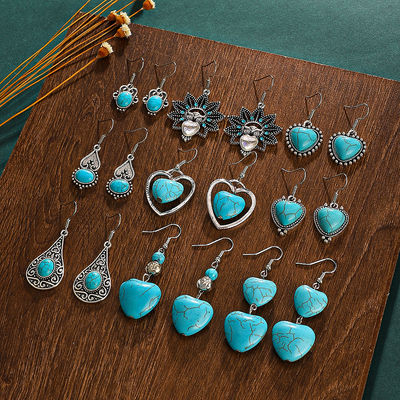 Fashion Irregular Geometric Spiral Line Turquoise Earrings For Women, Designer Earrings, European And American Cross-Border Foreign Trade Earrings Turquoise Earrings, European And American Retro