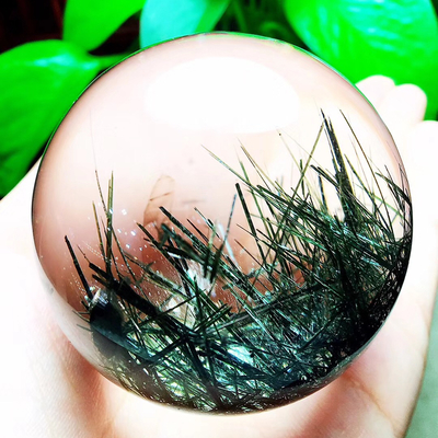 Natural Green Hair Crystal Ball Shunfa Hair Crystal Ball Ornaments Crystal Ball Hair Crystal Flower Ornaments Titanium Crystal Ball Raw Stone