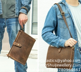 Genuine Cowhide Crazy Horse Leather Men'S Clutch Large Capacity Wallet European And American Retro Crossbody Shoulder Bag Mobile Phone Men'S Bag