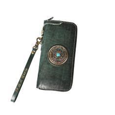 New Handmade Wallet Men And Women Long Zipper Bag Ethnic Style Vertical Genuine Leather Rotating Nine-Square Wallet Men And Women