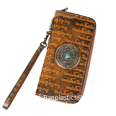 National Style Tibetan Scripture Men And Women'S Genuine Leather Wallet Zipper Clutch Bag Nine-Square Grid Accessories Wallet Mobile Phone Bag Wholesale