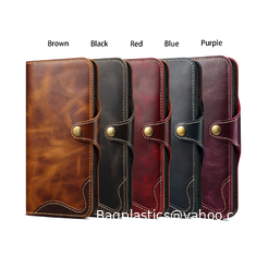 Popular Samsung Apple Huawei S25Ultra Waxed Cowhide Mobile Phone Leather Case S24 Genuine Leather Case S22 Wallet Protection