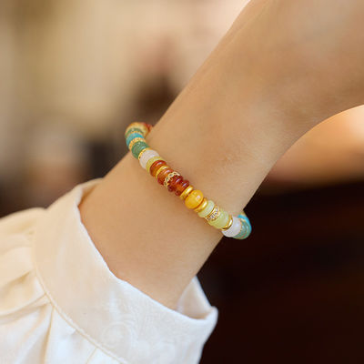 Stainless Steel Rainbow Glaze Glass Evil Eyes Spiritual Chain Bracelet,Fatima Hamsa Hand Charm Bracelet