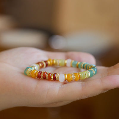 Stainless Steel Rainbow Glaze Glass Evil Eyes Spiritual Chain Bracelet,Fatima Hamsa Hand Charm Bracelet