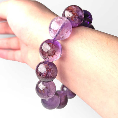 Natural Healing Crystal 6/8/10mm Natural Amethyst Phantom Amethyst Bracelet Large Diameter High Quality Lucky Crystal Bracelet
