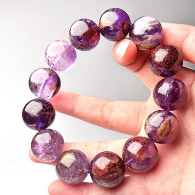 Natural Healing Crystal 6/8/10mm Natural Amethyst Phantom Amethyst Bracelet Large Diameter High Quality Lucky Crystal Bracelet