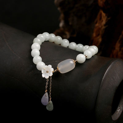 Elastic Natural Genuine Jade Beaded Bracelet New Products Natural Jade Bangle Jade Stone Bracelet Jadeite Natural Jade Bracelet Agate Bangles Women
