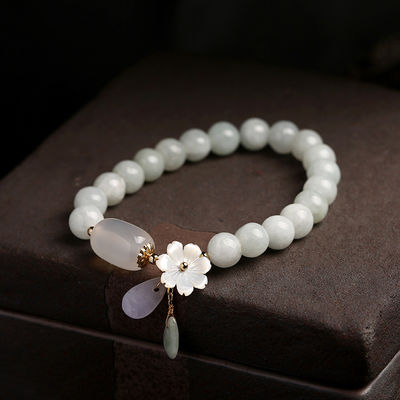 Elastic Natural Genuine Jade Beaded Bracelet New Products Natural Jade Bangle Jade Stone Bracelet Jadeite Natural Jade Bracelet Agate Bangles Women