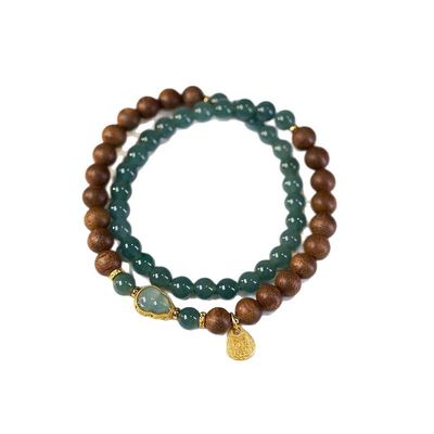 Real Jade Bracelet For Women, Natural Jadeite Handmade Carved Peach Blossom Stretch Beaded Beads Jade Bangle Jewelry, Stress Relief Feng Shui Prosperity Blue-Green Jades Bracelets,For Valentine'S