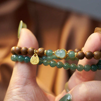 Real Jade Bracelet For Women, Natural Jadeite Handmade Carved Peach Blossom Stretch Beaded Beads Jade Bangle Jewelry, Stress Relief Feng Shui Prosperity Blue-Green Jades Bracelets,For Valentine'S