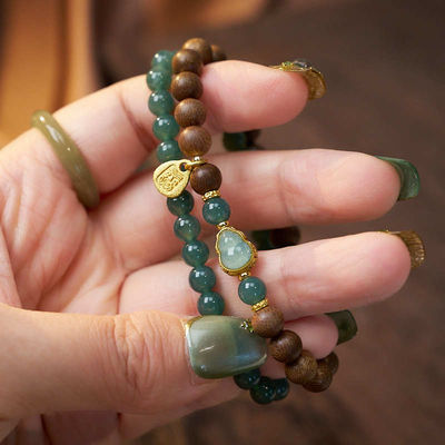Real Jade Bracelet For Women, Natural Jadeite Handmade Carved Peach Blossom Stretch Beaded Beads Jade Bangle Jewelry, Stress Relief Feng Shui Prosperity Blue-Green Jades Bracelets,For Valentine'S