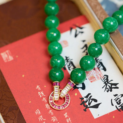 Premium Artisan Handcrafted Jade Necklace High Quality Woman Natural Dark Green Jade Round Gemstone Beads Stretchy Bangle Necklace and Bracelet 8/10/12/14mm