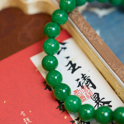 Premium Artisan Handcrafted Jade Necklace High Quality Woman Natural Dark Green Jade Round Gemstone Beads Stretchy Bangle Necklace and Bracelet 8/10/12/14mm