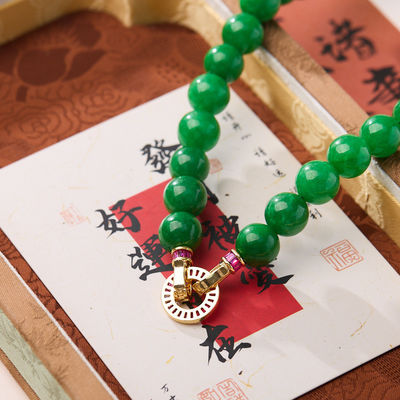 Premium Artisan Handcrafted Jade Necklace High Quality Woman Natural Dark Green Jade Round Gemstone Beads Stretchy Bangle Necklace and Bracelet 8/10/12/14mm