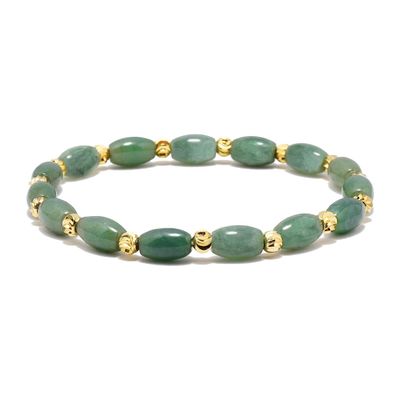 Natural Jade Beads,Brass Plated 18k Gold Spacer Beads,DIY Stretch Bracelet With 6.5-8 Inch Hand Circumference,Gifts For Girlfriend