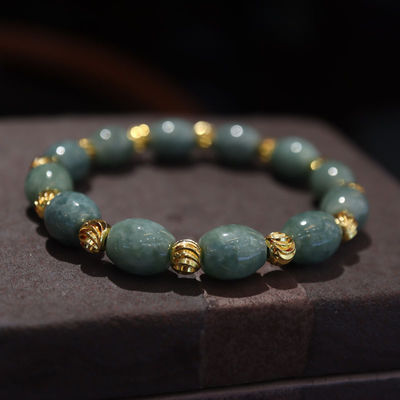 Natural Jade Beads,Brass Plated 18k Gold Spacer Beads,DIY Stretch Bracelet With 6.5-8 Inch Hand Circumference,Gifts For Girlfriend