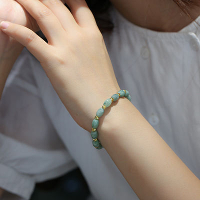 Natural Jade Beads,Brass Plated 18k Gold Spacer Beads,DIY Stretch Bracelet With 6.5-8 Inch Hand Circumference,Gifts For Girlfriend