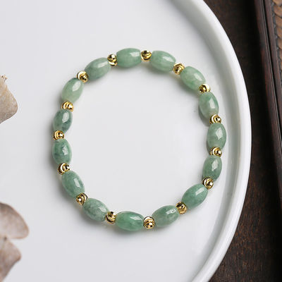 Natural Jade Beads,Brass Plated 18k Gold Spacer Beads,DIY Stretch Bracelet With 6.5-8 Inch Hand Circumference,Gifts For Girlfriend