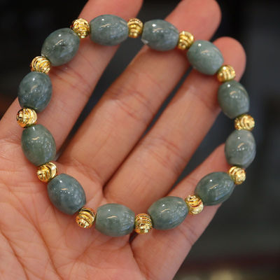 Natural Jade Beads,Brass Plated 18k Gold Spacer Beads,DIY Stretch Bracelet With 6.5-8 Inch Hand Circumference,Gifts For Girlfriend