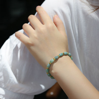 Natural Jade Beads,Brass Plated 18k Gold Spacer Beads,DIY Stretch Bracelet With 6.5-8 Inch Hand Circumference,Gifts For Girlfriend