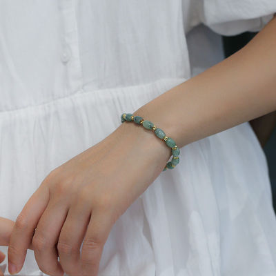 Natural Jade Beads,Brass Plated 18k Gold Spacer Beads,DIY Stretch Bracelet With 6.5-8 Inch Hand Circumference,Gifts For Girlfriend