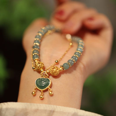 Luxury Hotan Jade Safety Clasp Pendant Women Bracelet Jewelry Natural Freshwater Pearl Myanmar Jade Bracelet For Women Fashion Jewelry Jade Handcarved Jadeite Bracelet