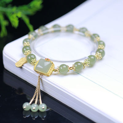 Genuine Natural Jadeite Circular Beads Jade Bracelet Men'S And Women'S Jade The Hand Strings Wholesale Handcarved Jadeite Bracelet Jade Jewelry Burma Jade Bangle Bracelet