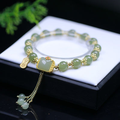 Genuine Natural Jadeite Circular Beads Jade Bracelet Men'S And Women'S Jade The Hand Strings Wholesale Handcarved Jadeite Bracelet Jade Jewelry Burma Jade Bangle Bracelet