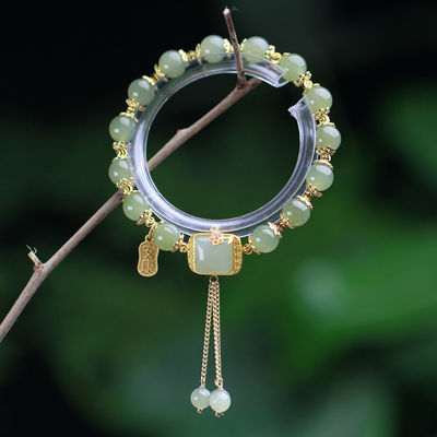 Genuine Natural Jadeite Circular Beads Jade Bracelet Men'S And Women'S Jade The Hand Strings Wholesale Handcarved Jadeite Bracelet Jade Jewelry Burma Jade Bangle Bracelet