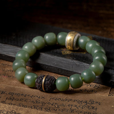 Natural Hetian Jade Amulet Healing Jade Stones periapt Protection Pendant Bracelet with silver accessories Necklace For Crystal Crafts Gifts