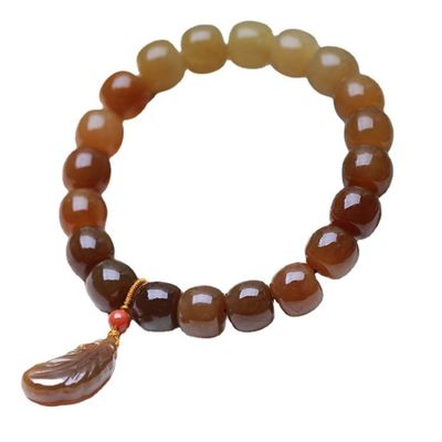 Natural Stone Hetian Jade Bracelets Precious Stone Agate Beads Bracelets Jewelry Stone Beige Chalcedony Beads Bracelets Relieve Fatigue
