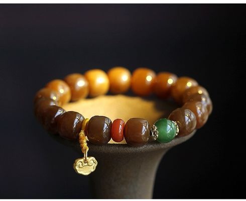 Natural Stone Hetian Jade Bracelets Precious Stone Agate Beads Bracelets Jewelry Stone Beige Chalcedony Beads Bracelets Relieve Fatigue