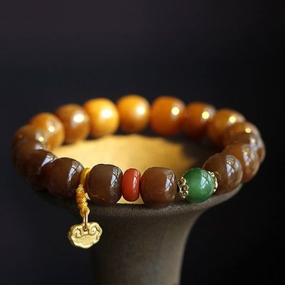 Natural Stone Hetian Jade Bracelets Precious Stone Agate Beads Bracelets Jewelry Stone Beige Chalcedony Beads Bracelets Relieve Fatigue
